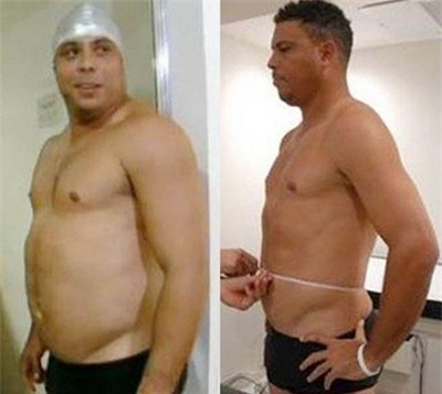 Một Ronaldo béo ục ịch trước khi tham gia chương trình (trái) và một Ronaldo rắn rỏi, khỏe mạnh chỉ 3 tháng sau đó.