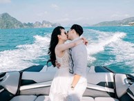 Thành Trung và vợ mới cưới hôn nhau đắm đuối trước biển 