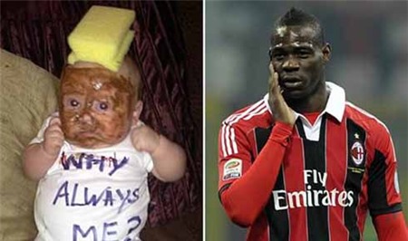 Cậu bé bị bố mẹ bôi đen mặt bằng chocolate để cho giống màu da của Balotelli.