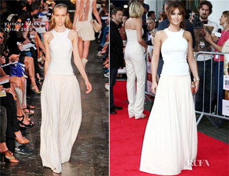 Từng phát biểu váy của Vic già không phù hợp với cô nhưng Cheryl từng hai lần bước lên thảm đỏ trong những thiết kế lung linh của bà Becks.