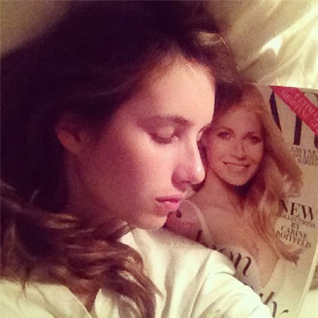 Emma Roberts slept with her Gwyneth Paltrow-covered issue of Harper's Bazaar.