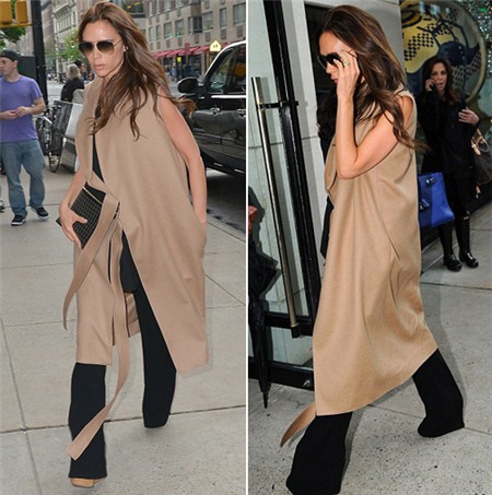 nHôm 11/5, Vic gây chú ý trê đường phố New York với chiếc áo khoác không tay nằm trong bộ sưu tập mùa thu 2013 của mình.