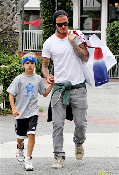 David Beckham goes shopping at Fred Segal with his 8-year-old son Romeo on Thursday (June 23) in Santa Monica, Calif.