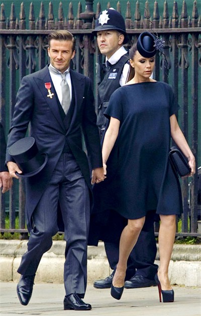 David Beckham and Victoria Beckham arrive together at the Royal Wedding of Prince William to Kate Middleton at Westminster Abbey on Friday (April 29, 2011), in London, England.