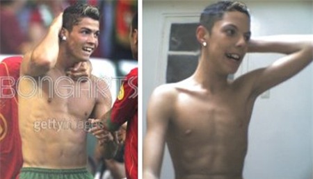 Cậu bé này có kiểu tóc, gương mặt, và cả hình thể giống với Ronaldo hồi xưa.