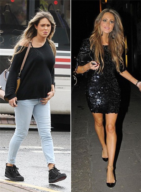 Người mẫu xinh đẹp trước (ảnh trái) và sau khi có bầu dường như không có gì thay đổi ngoài bụng to.