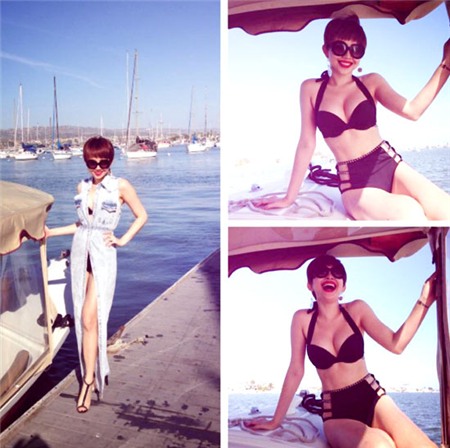 Tóc Tiên thể hiện khả năng mix đồ khéo léo cả với bikini.