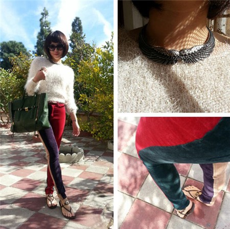Nổi bật với áo len lông dáng ngắn, quần skinny màu sắc.