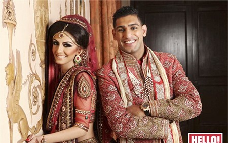 Chú rể Amir Khan và cô dâu Faryal Makhdoom trong trang phục đám cưới truyền thống của Pakistan.