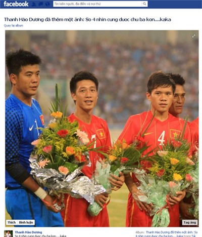 Cầu thủ U23 Việt Nam Dương Thanh Hào khoe ảnh ra sân thi đấu trận gặp Kashima Antlers với câu chú thích: "Số 4 nhìn cũng được chứ bà con".