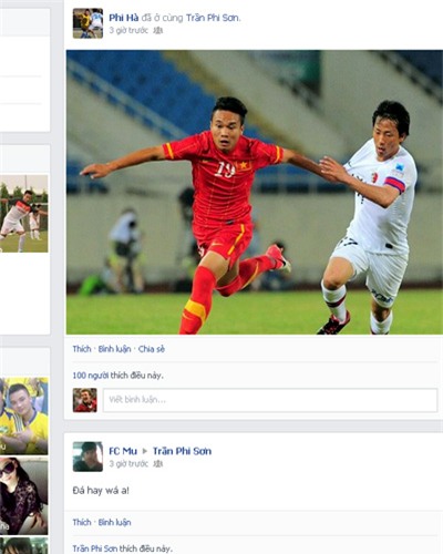 Bạn bè và các fan gửi những lời chúc mừng và nhiều bức ảnh đẹp trên tường Facebook Phi Sơn. Vào sân thay người trong hiệp hai nhưng