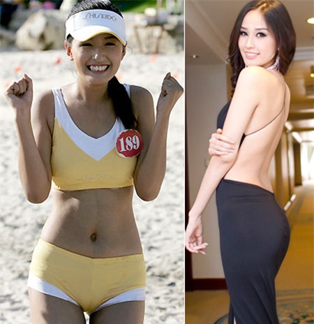 Mai Phương Thúy trong cuộc thi Hoa hậu Việt Nam 2006 (ảnh trái) và hiện tại.