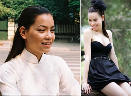 Hồ Ngọc Hà thời điểm đóng phim "Hoa cỏ may" (trái) và hình ảnh của cô bây giờ.