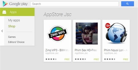 Những ứng dụng độc hại do AppStore JSC phát tán, trong đó có ứng dụng giả mạo Zing MP3