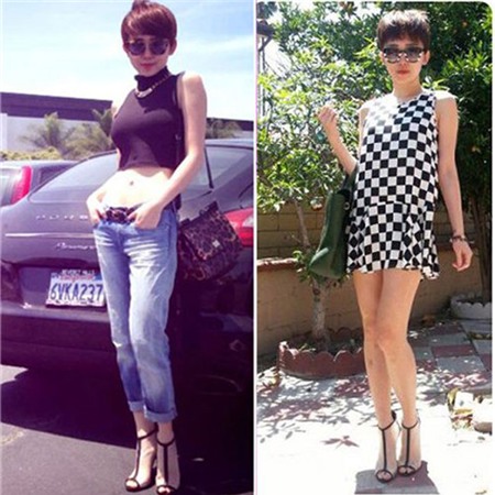 Cô không ngần ngại khoe đường cong cơ thể trên phố đông.