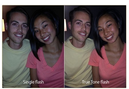 Ảnh chụp bằng đèn flash đơn (trái) và bằng flash kép trên iPhone 5S (phải)