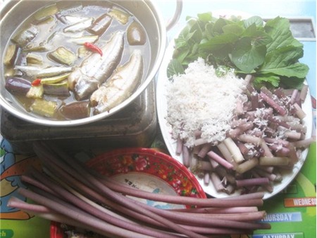 Bông súng - dừa nạo chấm mắm kho