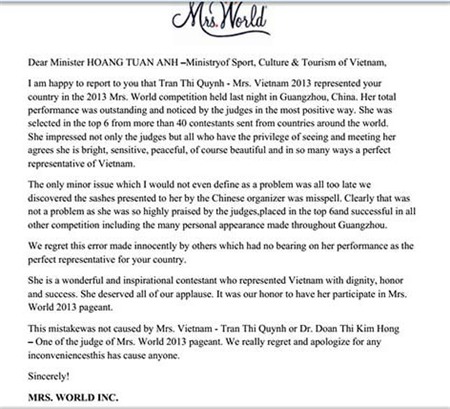 Trần Thị Quỳnh xin lỗi vì đeo dải băng sai - 2