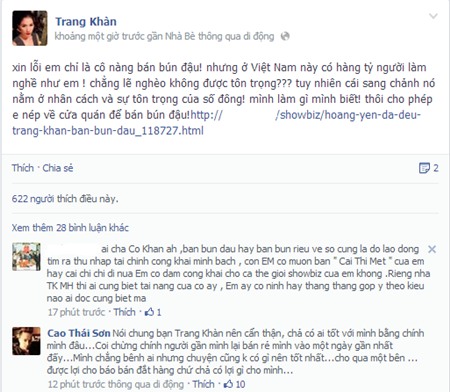 Trang Trần phản pháo Hoàng Yến: 'Chị là cô bán bún đậu tự trọng'