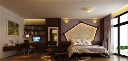 Phòng ngủ của vợ chồng Hải Anh có không gian ấm cúng và khá rộng rãi nên anh kết hợp luôn bàn làm việc trong phòng. Tuy nhiên, nhiều người góp ý rằng giường ngủ của hai vợ chồng có vẻ 'chưa xứng tầm' và Hải Anh cũng cho biết anh đang tính đến chuyện mua chiếc giường mới 'xứng tầm' hơn.