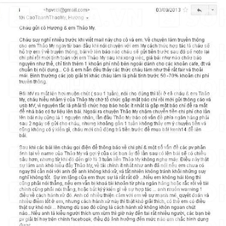 Khi xong việc, H.T không nhận được tiền thanh toán từ phía Thảo My.