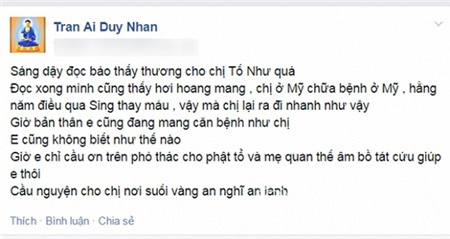 Duy Nhân hoang mang trước sự ra đi của ca sỹ Tố Như