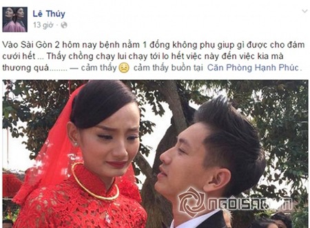 Lê Thúy bất ngờ đổ bệnh sau đám cưới