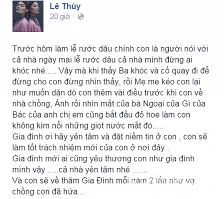 Lê Thúy bất ngờ đổ bệnh sau đám cưới