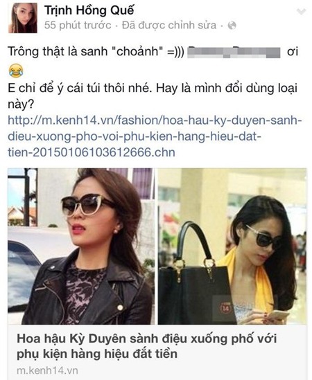Hồng Quế bị "ném đá" khi mỉa mai Hoa hậu Kỳ Duyên 2