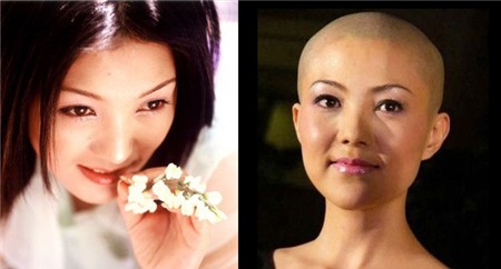 Người đẹp Tạ Vũ Hân dịu dàng với mái tóc đen dài và cả khi đã cạo trọc.