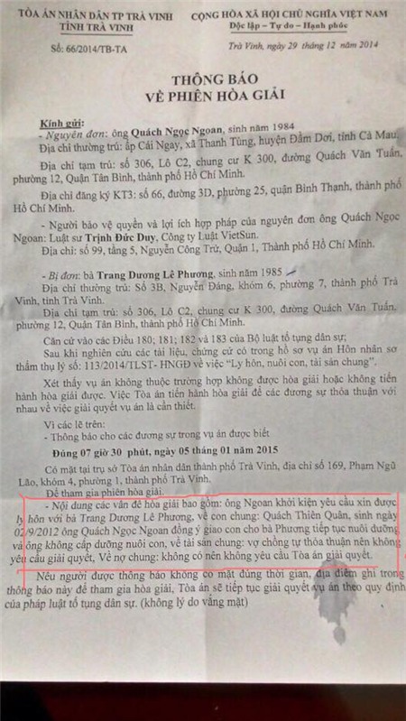 Lê Phương đưa bằng chứng Quách Ngọc Ngoan từ chối cấp dưỡng nuôi con 2