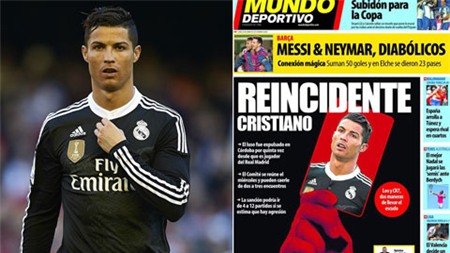 Tờ Mundo Deportivo thân Barca đang hy vọng Ronaldo sẽ bị treo giò thật nặng