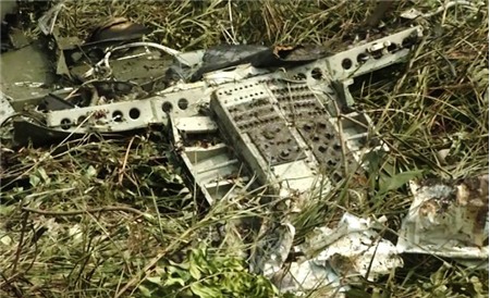 Cây cỏ xung quanh trực thăng rơi cháy rụi