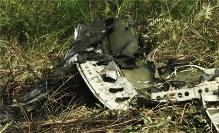 Cây cỏ xung quanh trực thăng rơi cháy rụi