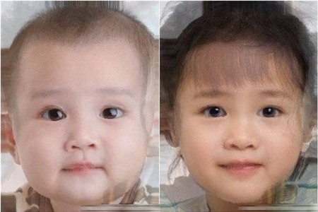 Cả bé gái và bé trai ở ảnh trên đều mang cặp mắt của mẹ nhưng mũi với miệng thì đều là những nét đẹp từ bố..