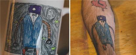 Ông bố không ngần ngại xăm các bức tranh nguệch ngoạc của con trai kín tay 5