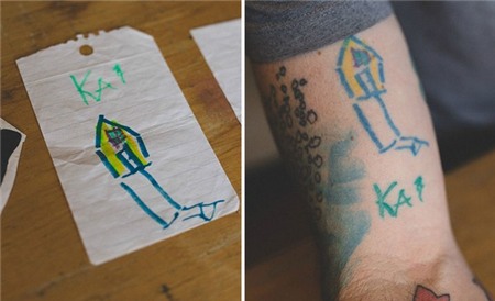 Ông bố không ngần ngại xăm các bức tranh nguệch ngoạc của con trai kín tay 6