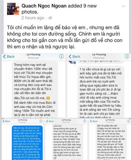 Quách Ngọc Ngoan liên tục tung hàng loạt tin nhắn vợ chồng nói chuyện với nhau trên facebook.