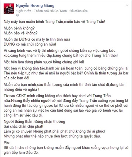 Trang Trần, Thu Thủy, Hương Giang, Quế Vân, xin lỗi, thông cảm, hết hồn, sao Việt