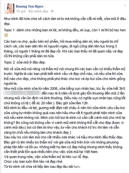 Dương Yến Ngọc thừa nhận sửa mũi 1