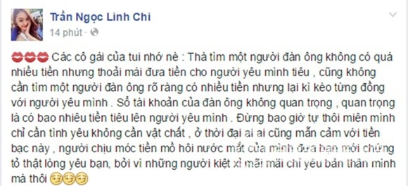 Linh Chi: 'Người chịu móc tiền đưa bạn mới thật lòng yêu bạn' 0
