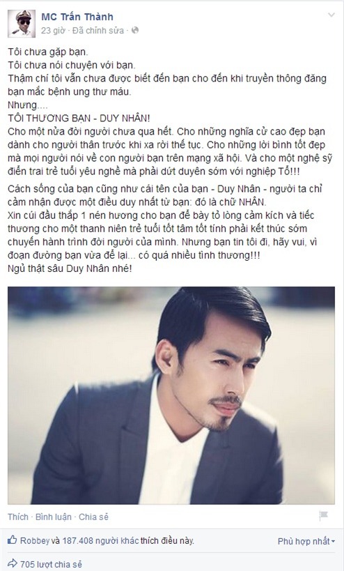 Trấn Thành, Duy Nhân, qua đời, dân mạng