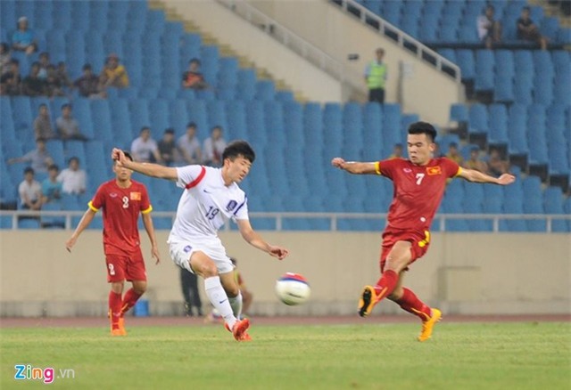 Hoàng Thịnh (số 7) trong trận giao hữu U23 Việt Nam - U23 Hàn Quốc. Ảnh: Tùng Lê