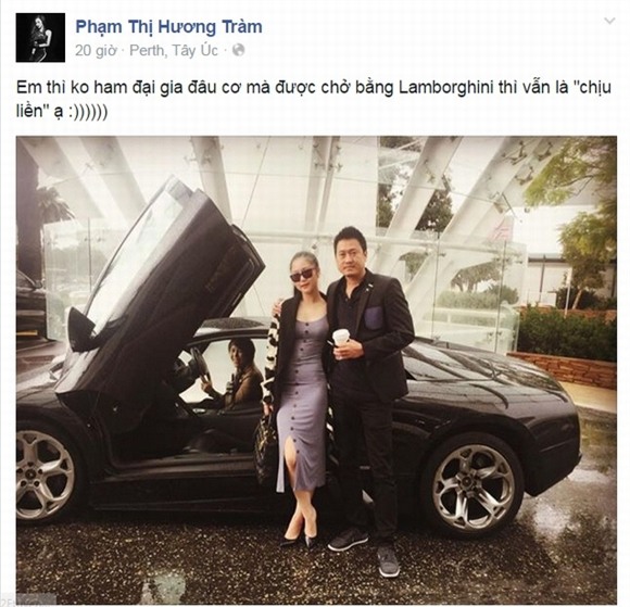 Hương Tràm khoe được đại gia dùng siêu xe Lamborghini 'hộ tống' 0