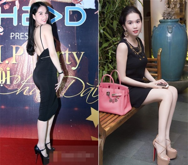 Trong giới mẫu, Ngọc Trinh có chiều cao chỉ ở mức trung bình, khi đứng trước các chân dài khác, cô vẫn khá “lùn”. Bởi vậy những đôi giày cao tới 15cm luôn được người mẫu nội y mang theo.