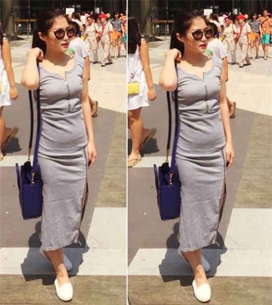 Khi diện váy bó trong chuyến đi Thái Lan khoảng 15/4 vừa qua, cô để lộ vòng hai 
