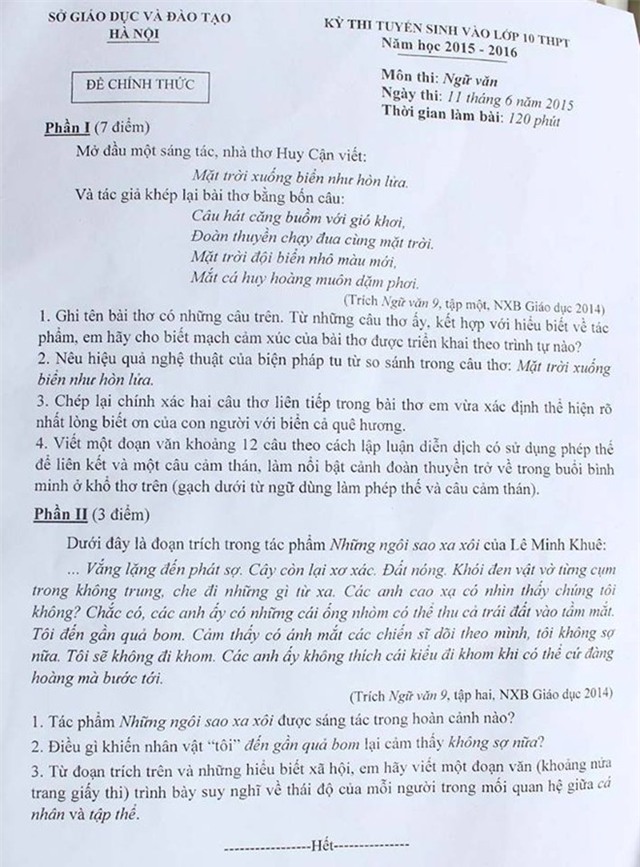 Thí sinh mang biển đảo, bệnh Ebola vào bài thi lớp 10