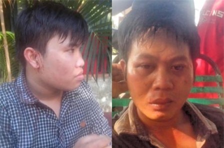 PV Linh Hoàng (trái) và Vĩnh Phú bị các đối tượng tấn công, cướp tài sản khi đang tác nghiệp.
