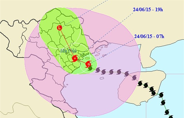 Vị trí tâm bão lúc 9h sáng 24/6. Ảnh: