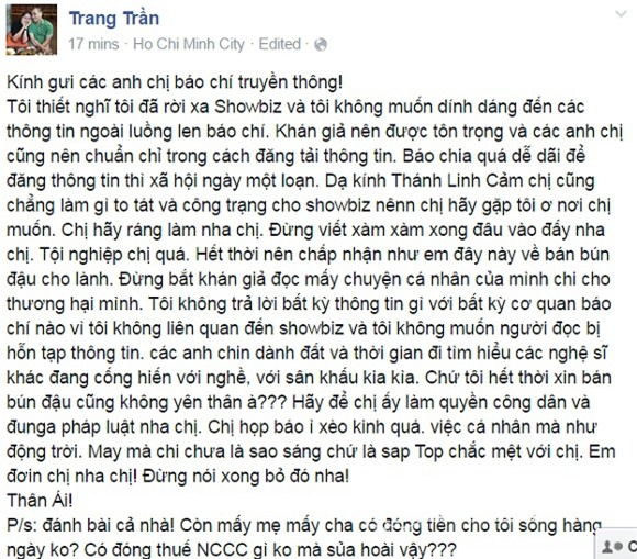 Trang Trần lên tiếng sau khi bị Dương Yến Ngọc lôi vào cuộc 1